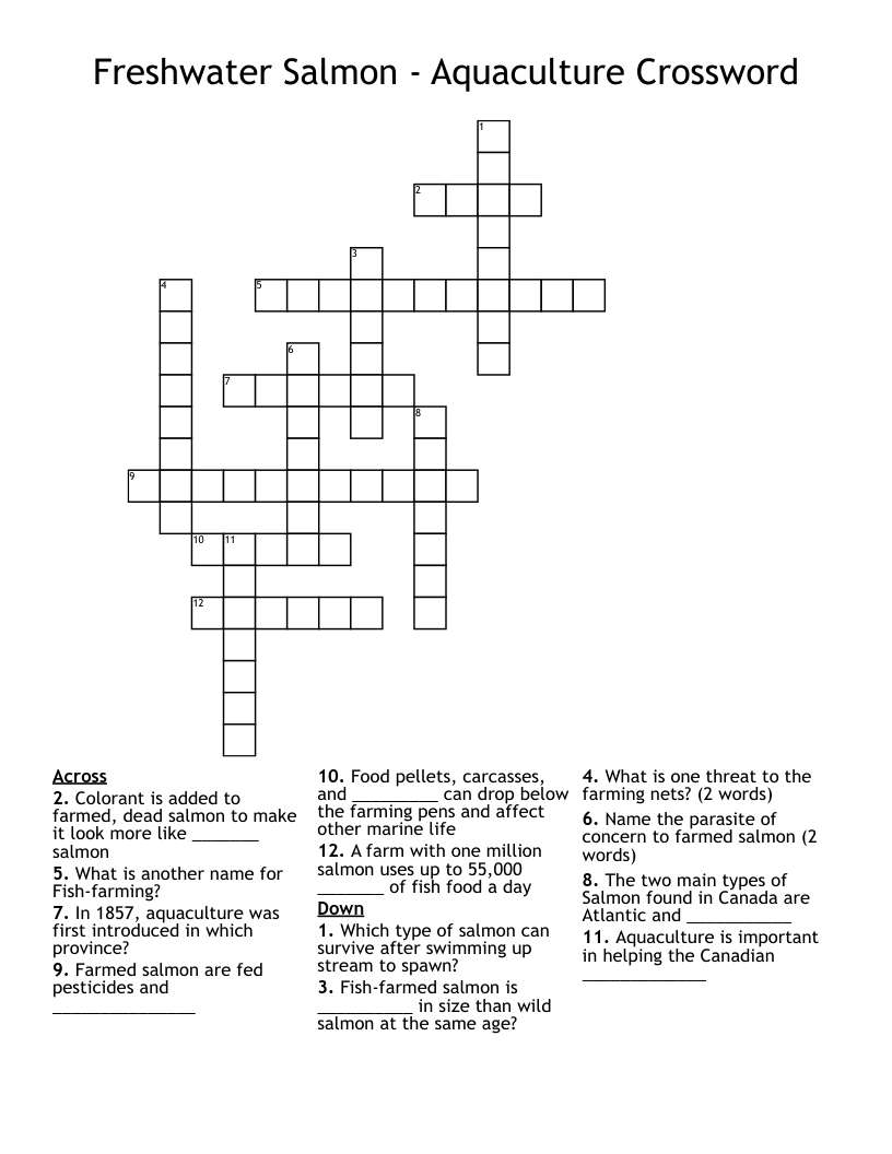 Freshwater Salmon - Aquaculture Crossword