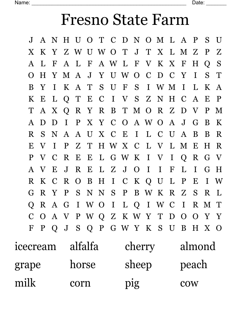 Fresno State Farm Word Search
