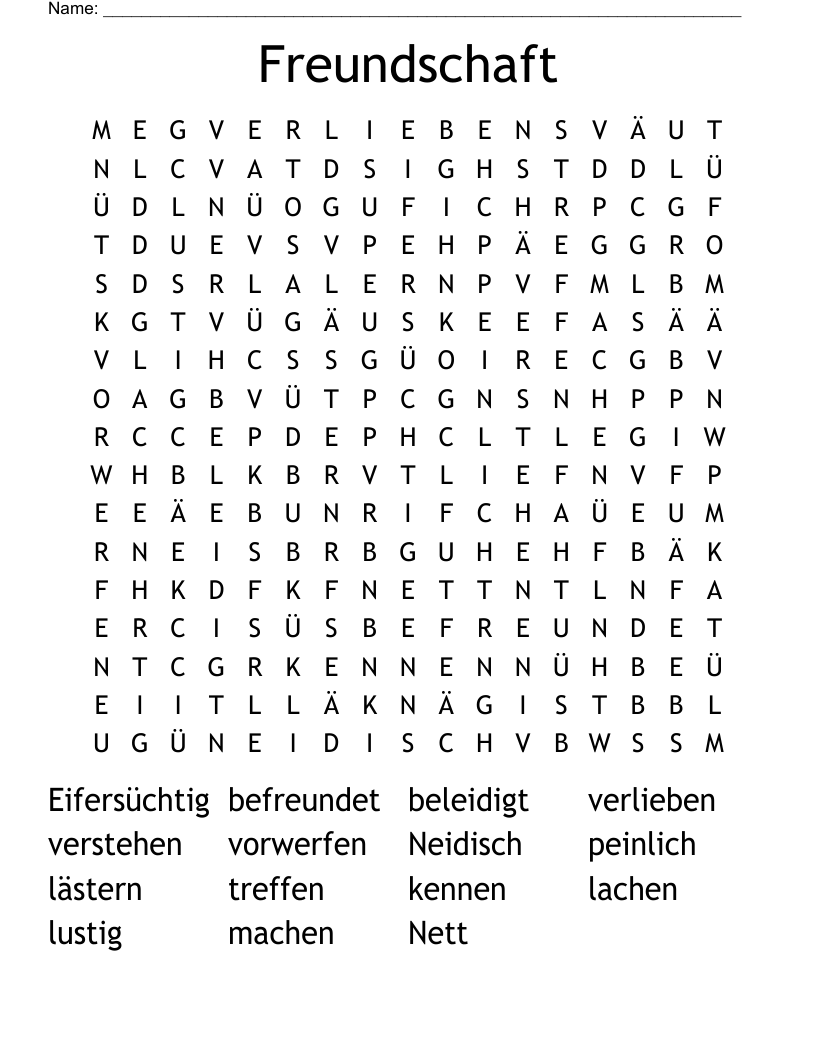 Freundschaft Word Search