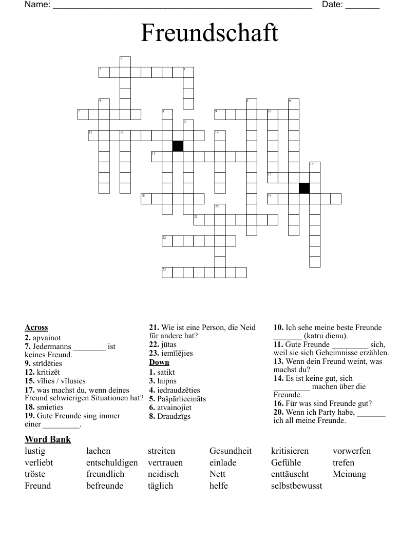 Freundschaft Crossword