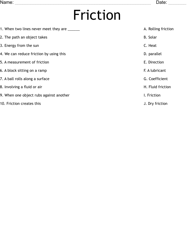 Friction Worksheet