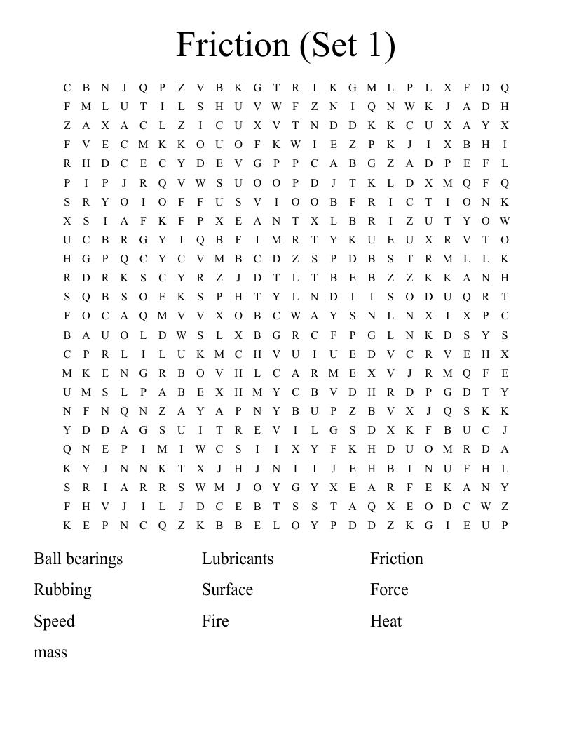 Friction (Set 1) Word Search