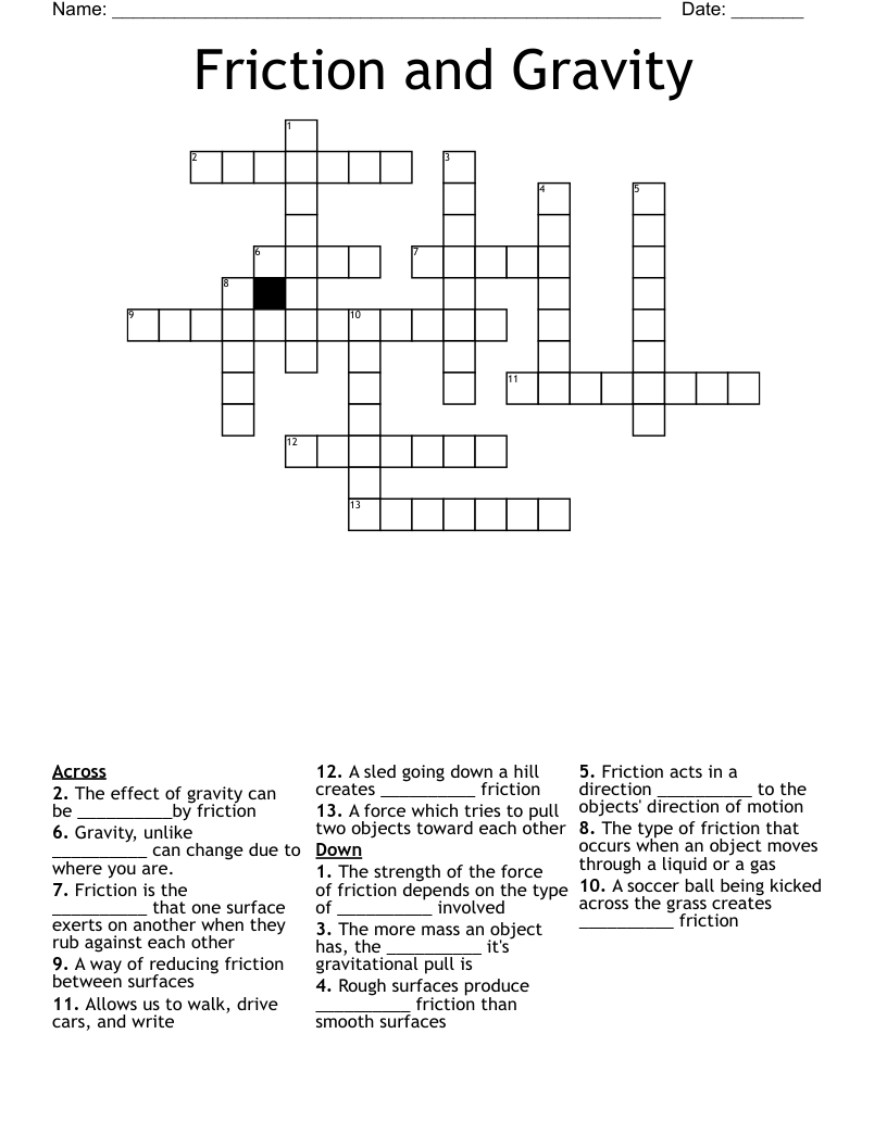 Friction and Gravity Crossword