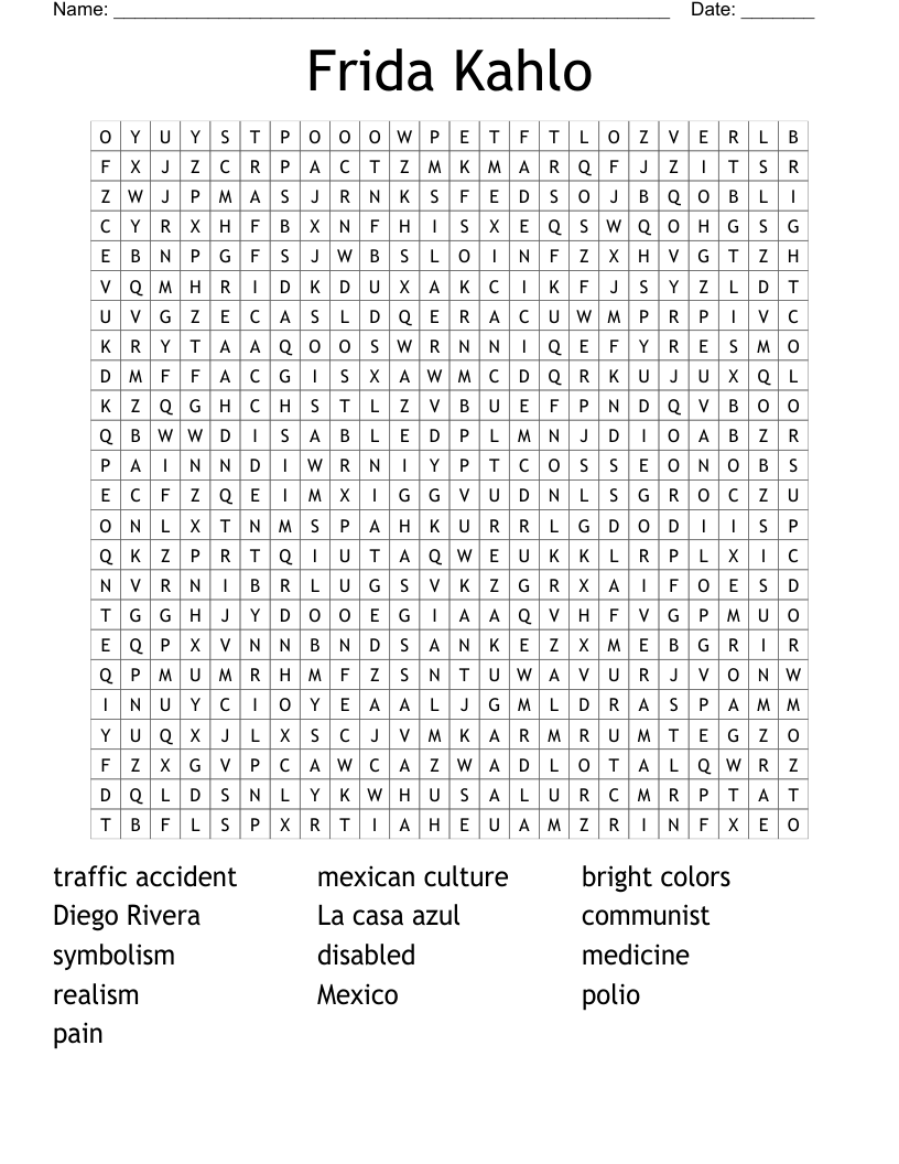 Frida Kahlo Word Search