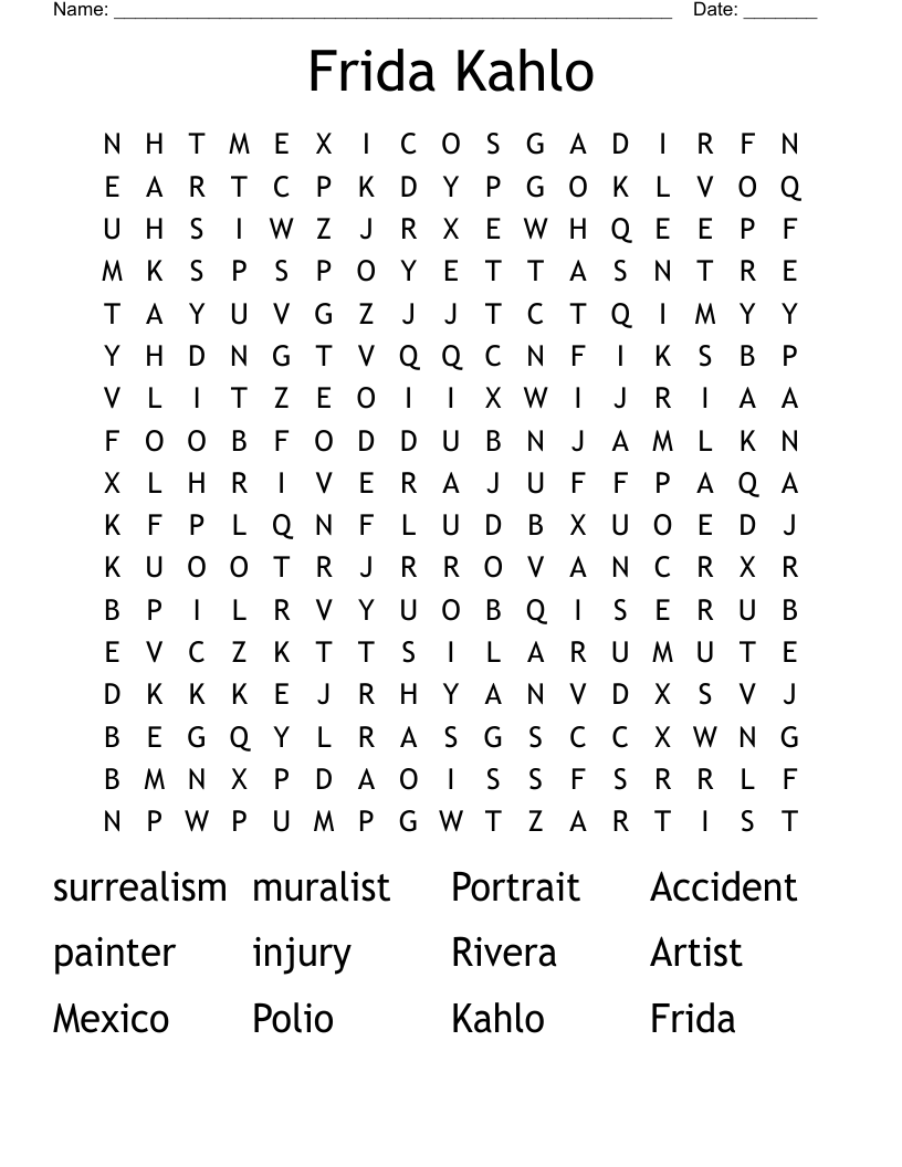 Frida Kahlo Word Search