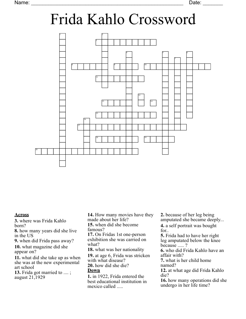 Frida Kahlo Crossword