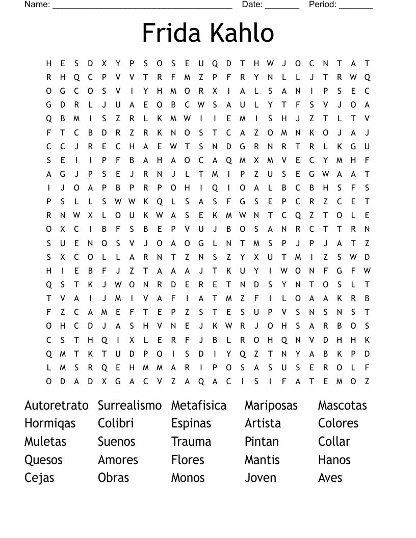Frida Kahlo  Word Search