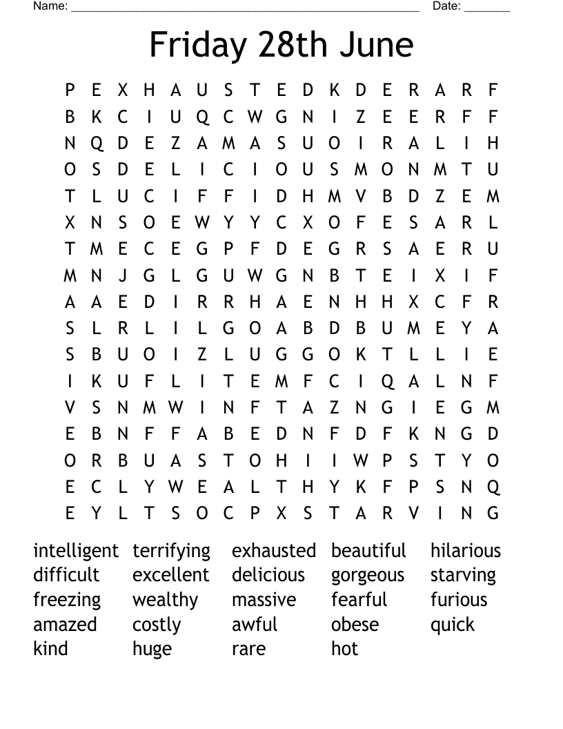 Friday 28th June Word Search