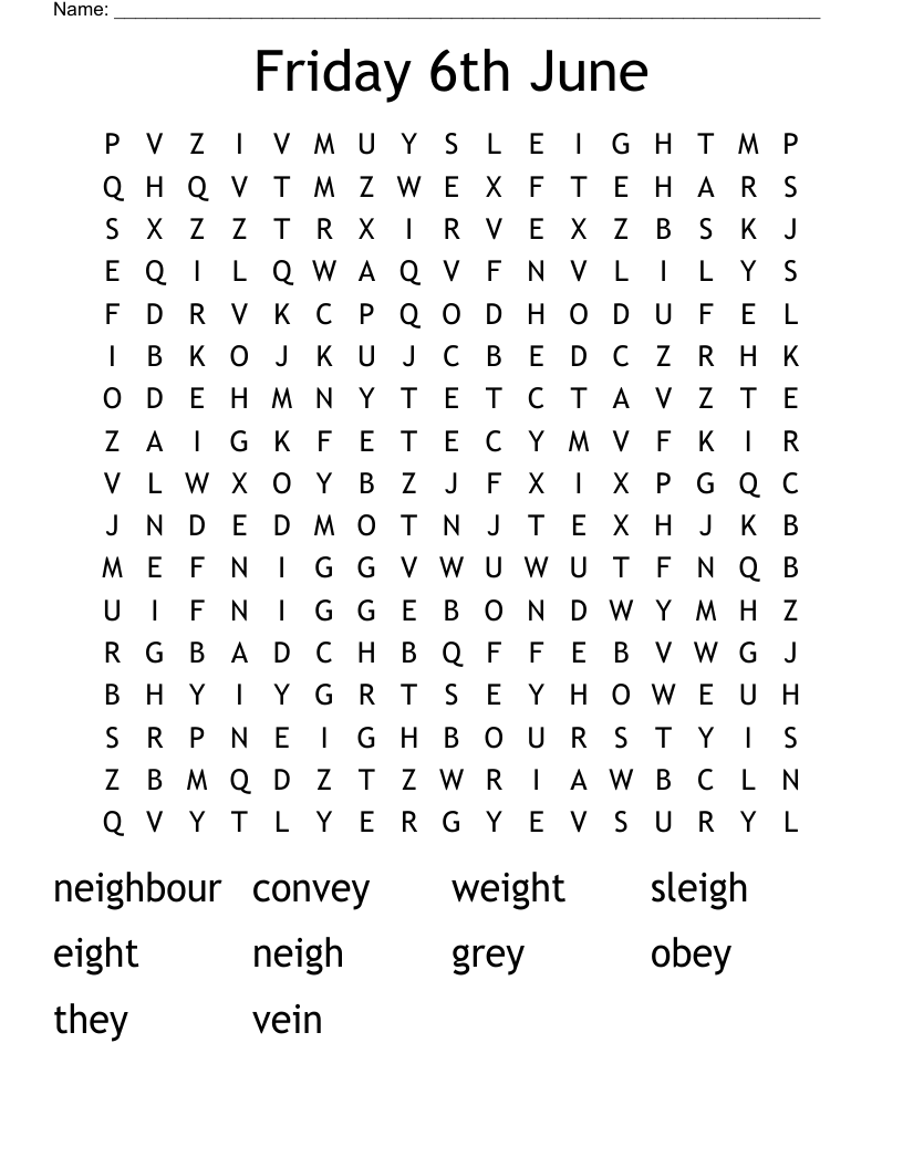 Friday 6th June Word Search