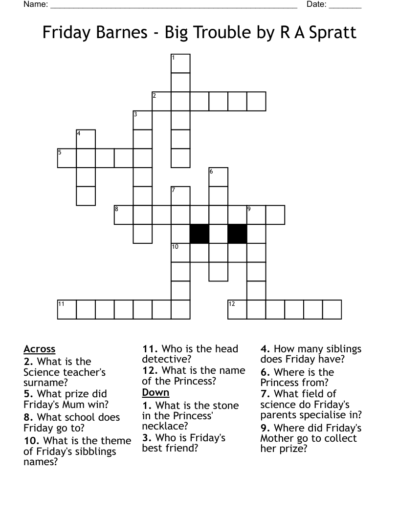 Friday Barnes - Big Trouble by R A Spratt Crossword