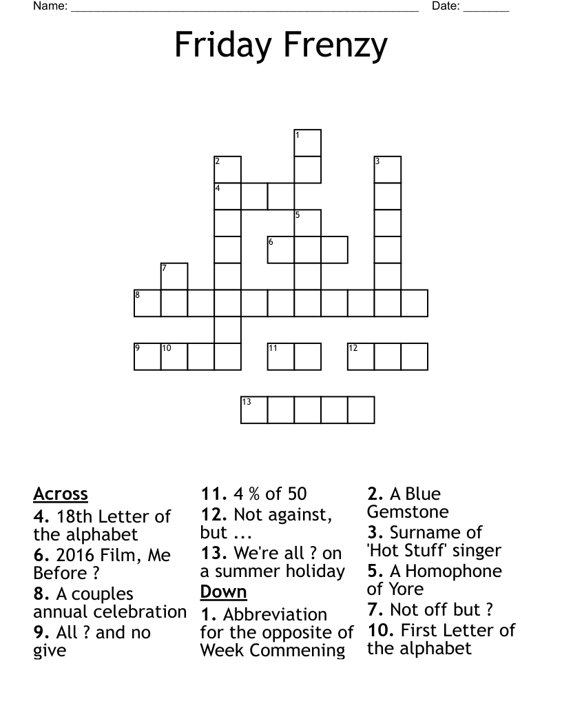 Friday Frenzy Crossword