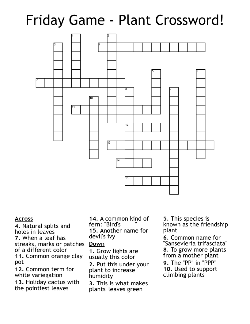 Friday Game - Plant Crossword!