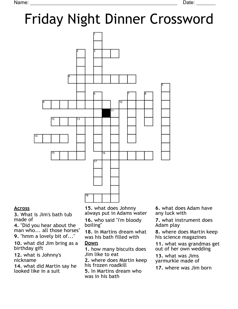 Friday Night Dinner Crossword