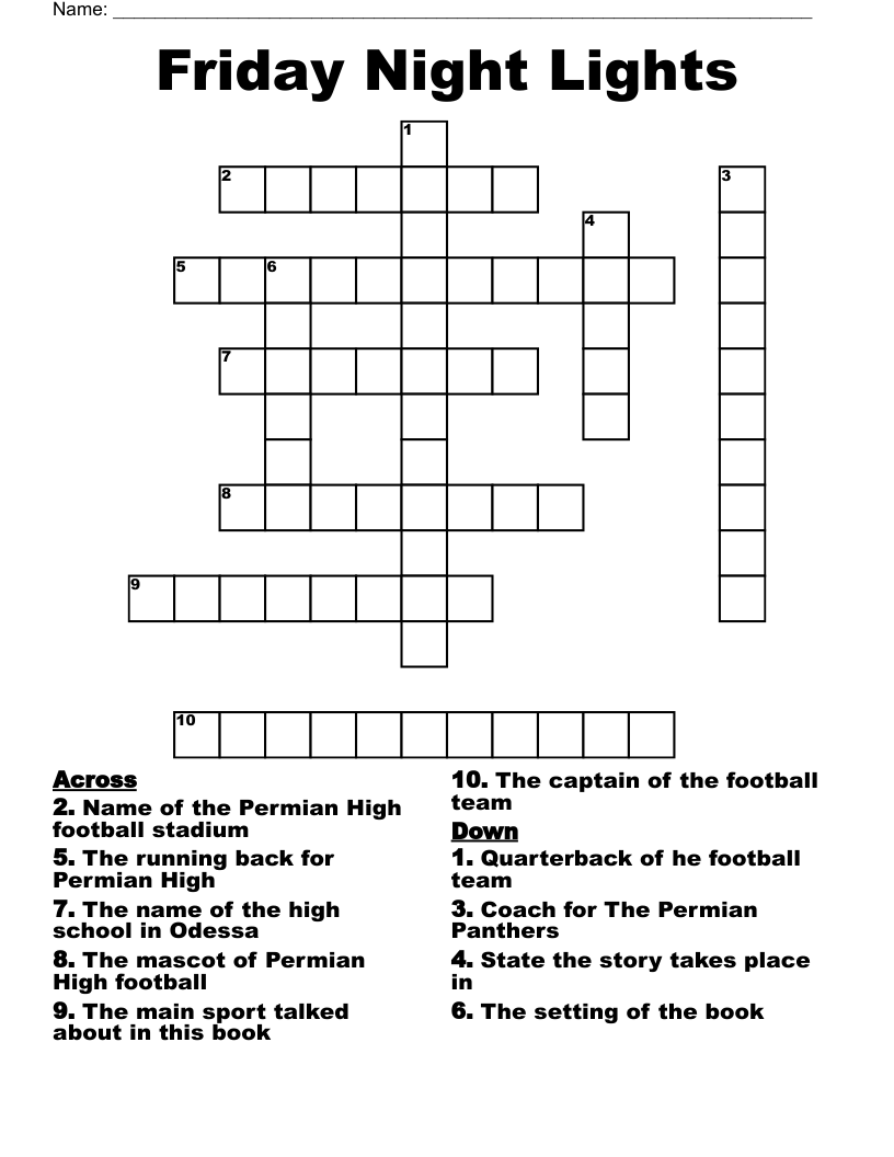 Friday Night Lights Crossword