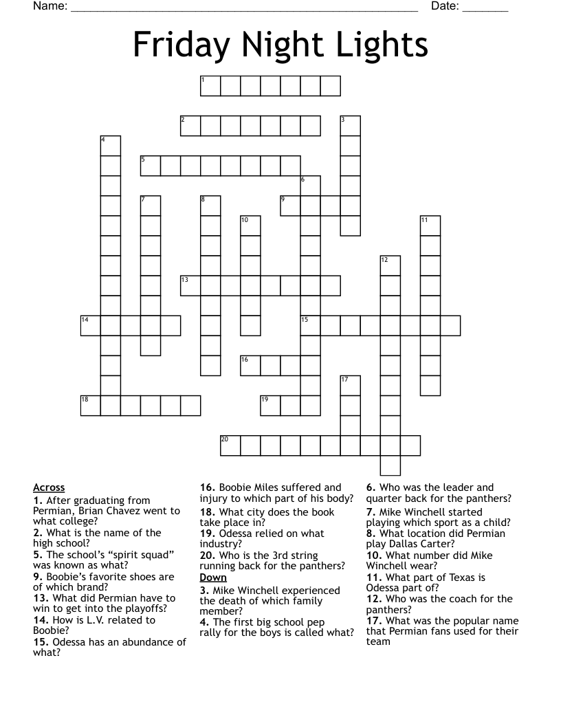 Friday Night Lights Crossword