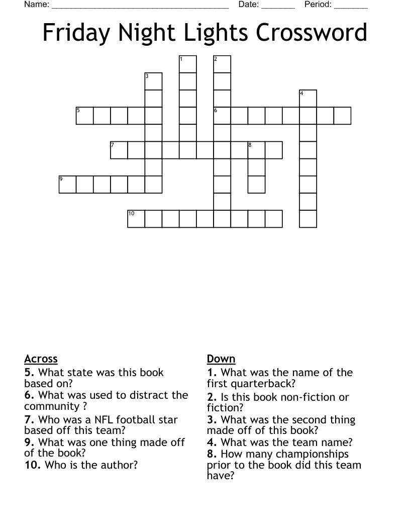 Friday Night Lights Crossword