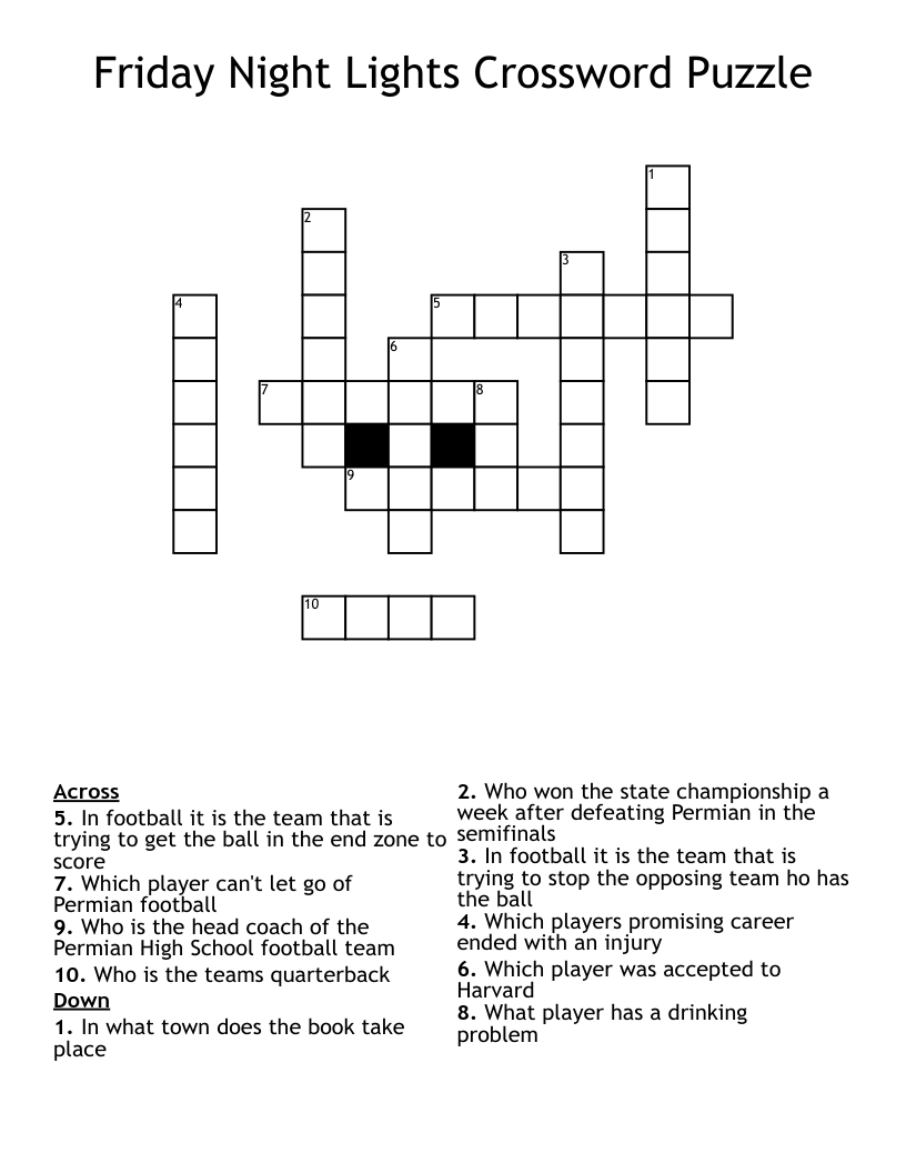Friday Night Lights Crossword Puzzle
