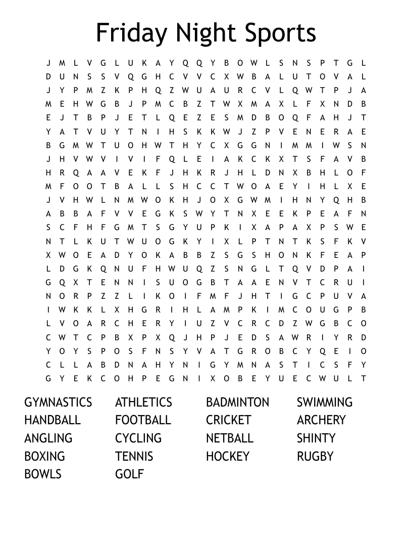 Friday Night Sports Word Search