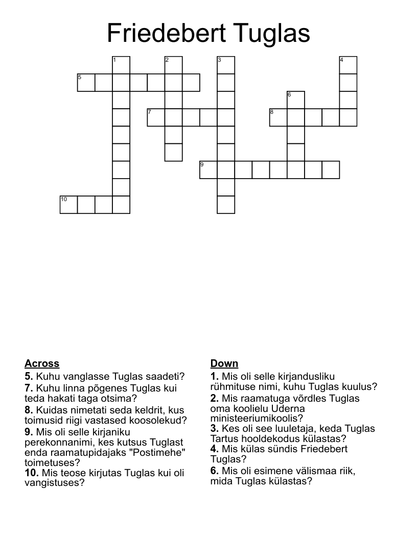 Friedebert Tuglas Crossword