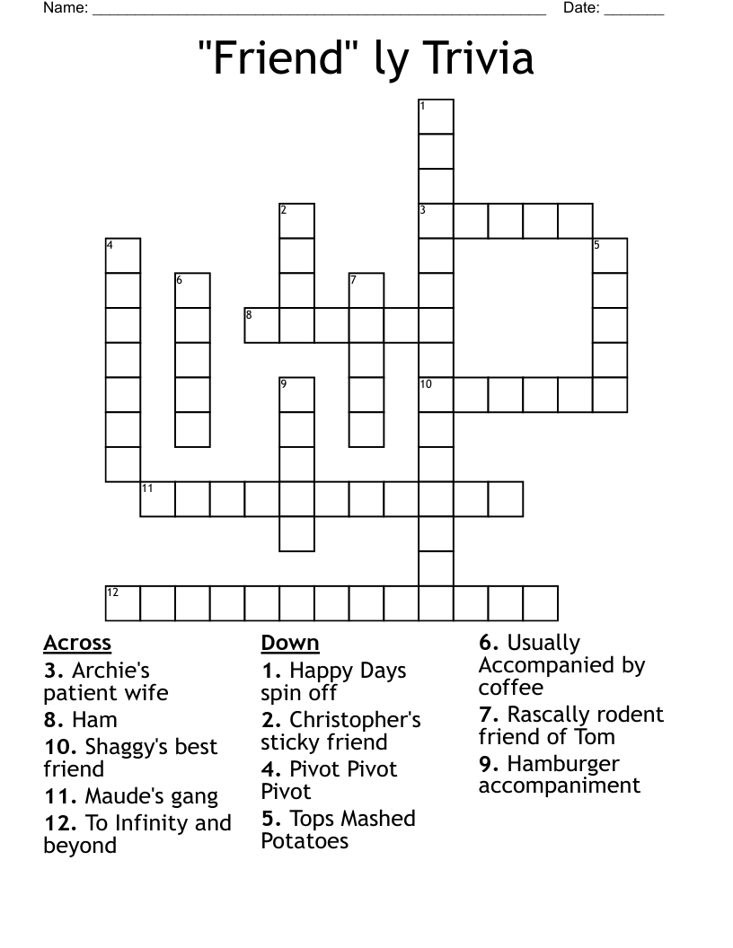 "Friend" ly Trivia Crossword
