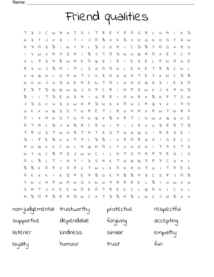 Friend qualities  Word Search