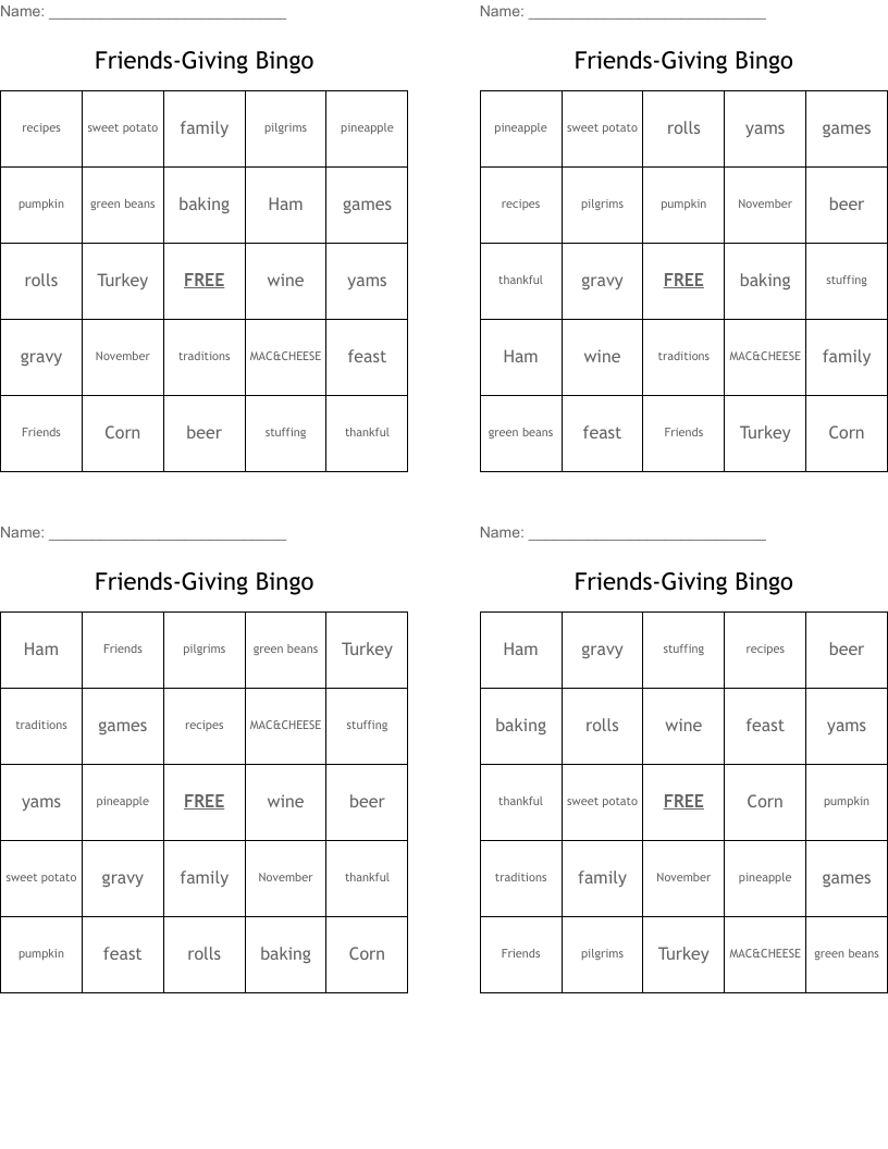 Friends-Giving Bingo