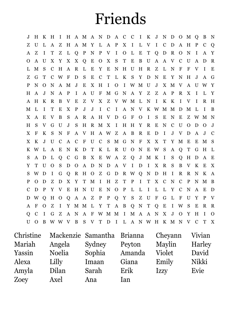 Friends Word Search