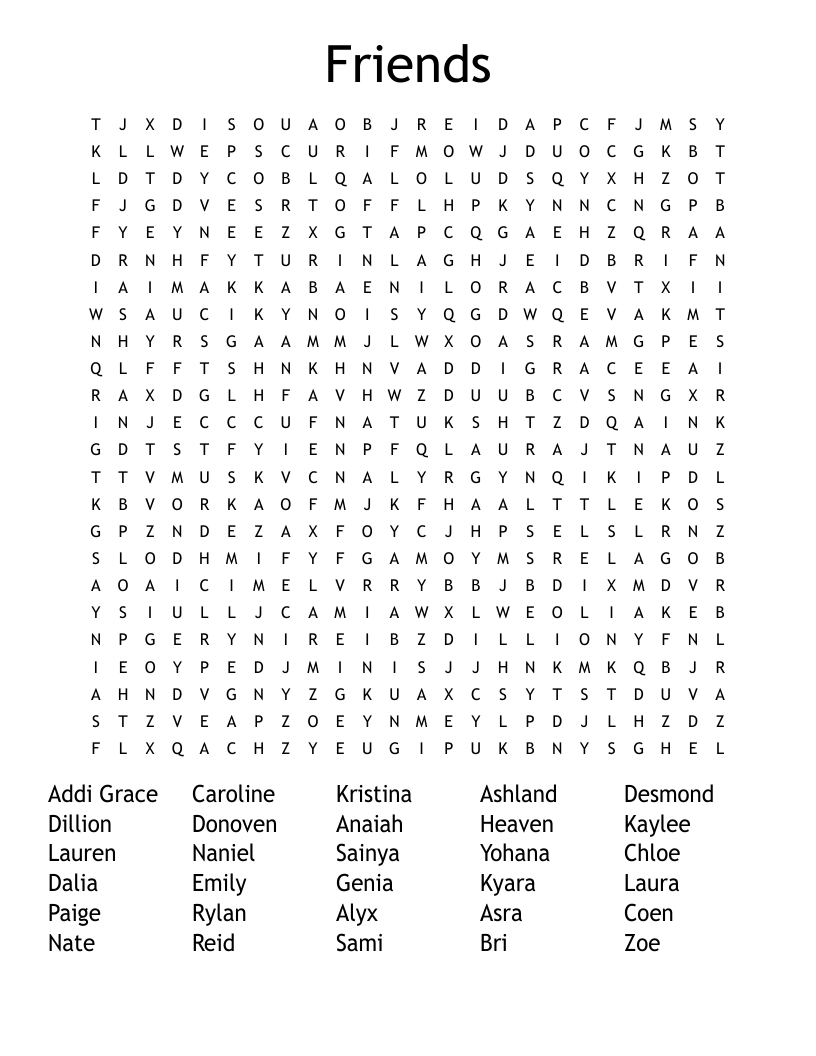 Friends Word Search