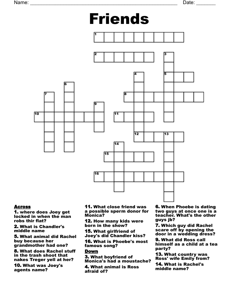 Friends Crossword