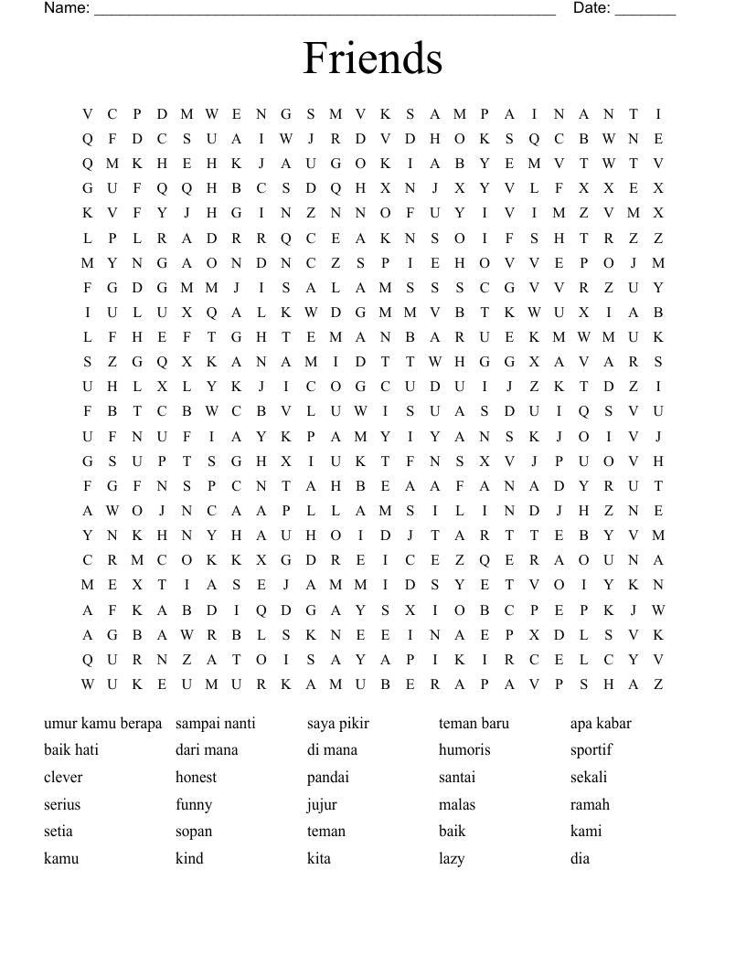 Friends Word Search