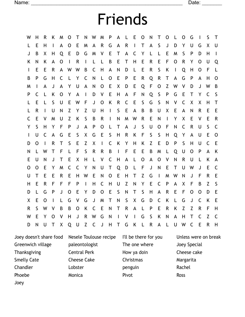 Friends Word Search
