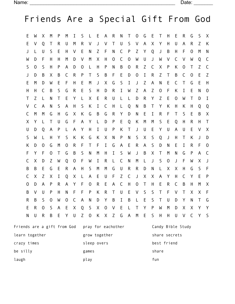 Friends Are a Special Gift From God Word Search