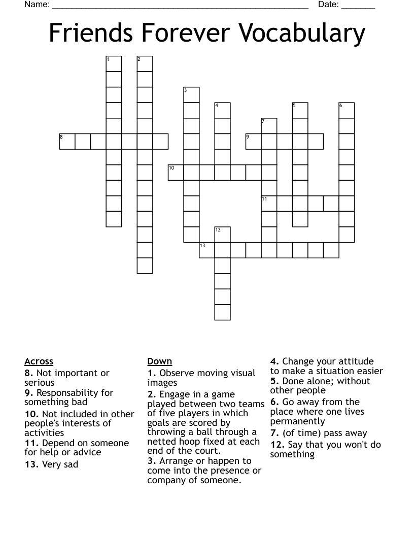 Friends Forever Vocabulary Crossword
