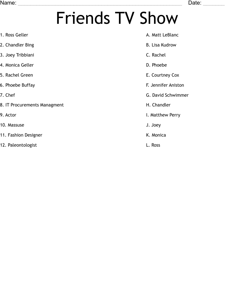Friends TV Show Worksheet