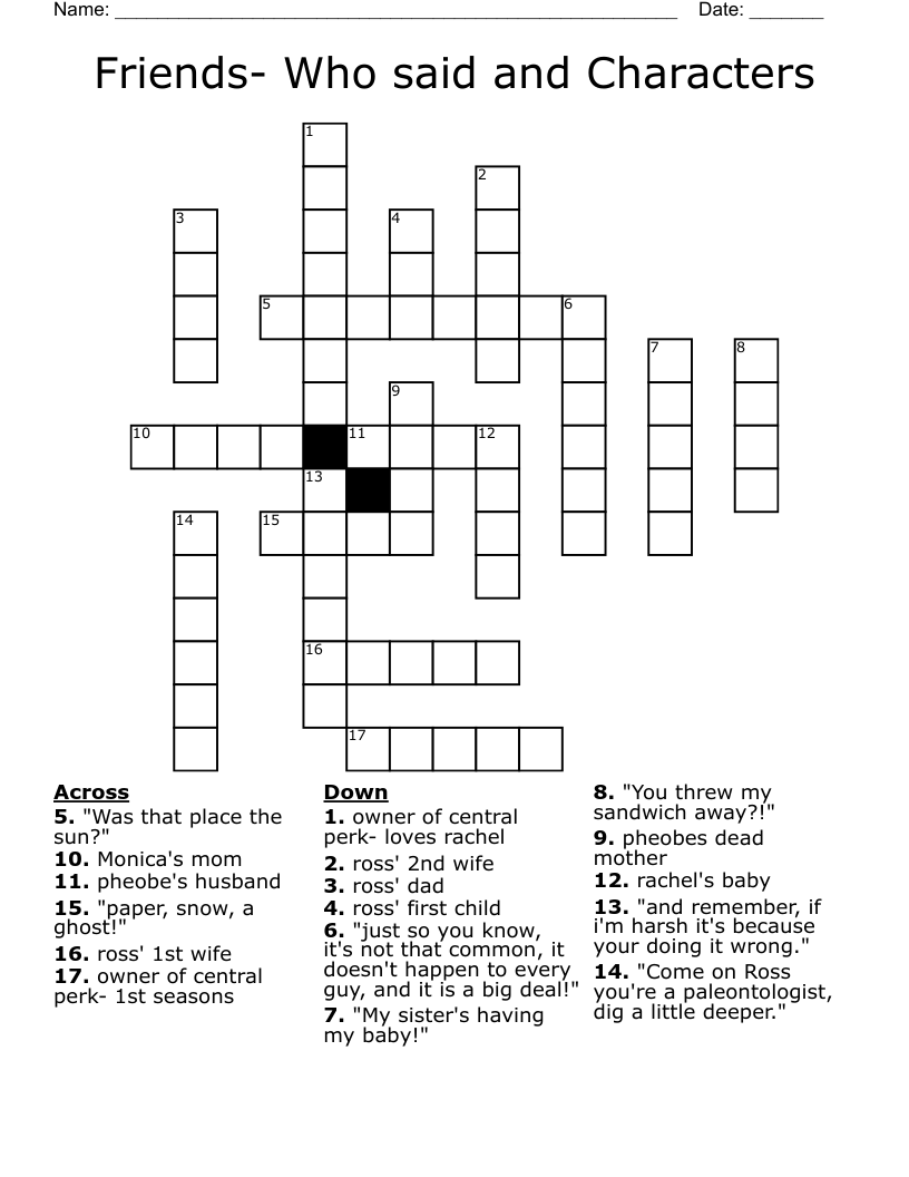 Friends- Who said and Characters Crossword