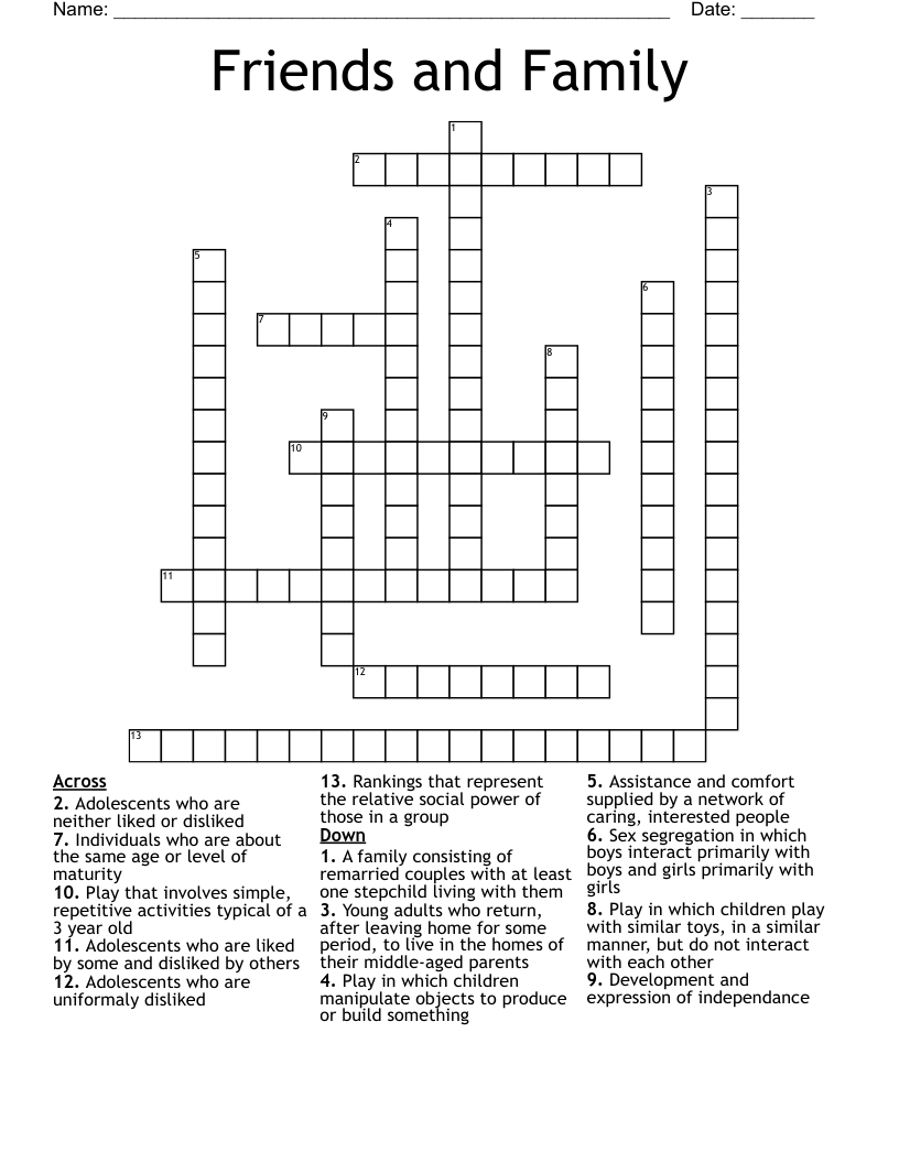 Friends and Family Crossword