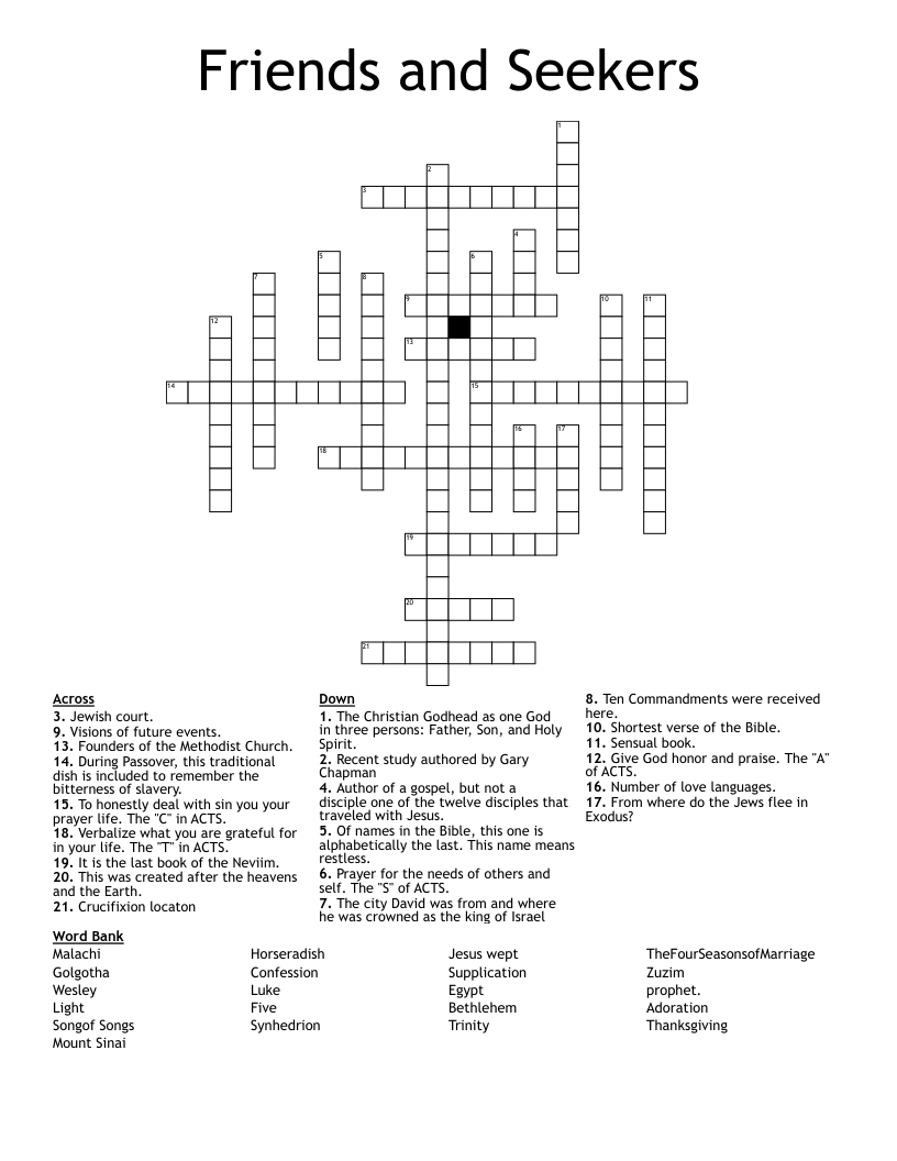 Friends and Seekers  Crossword