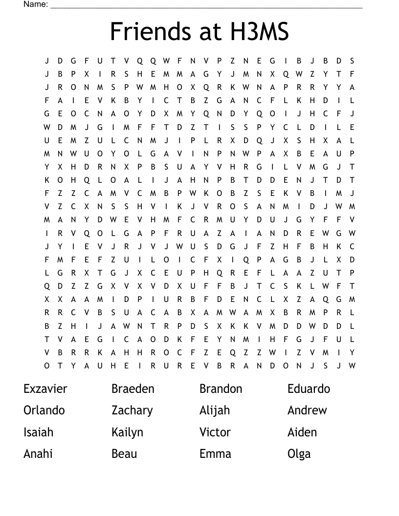 Friends at H3MS Word Search