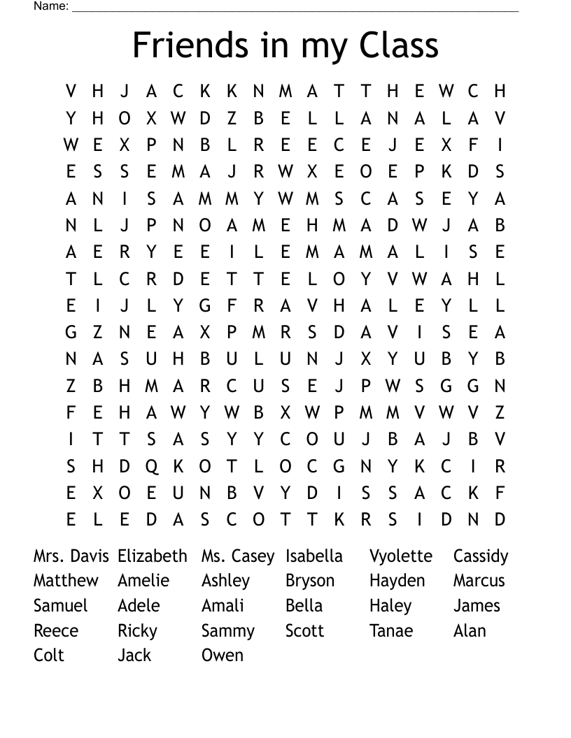 Friends in my Class Word Search