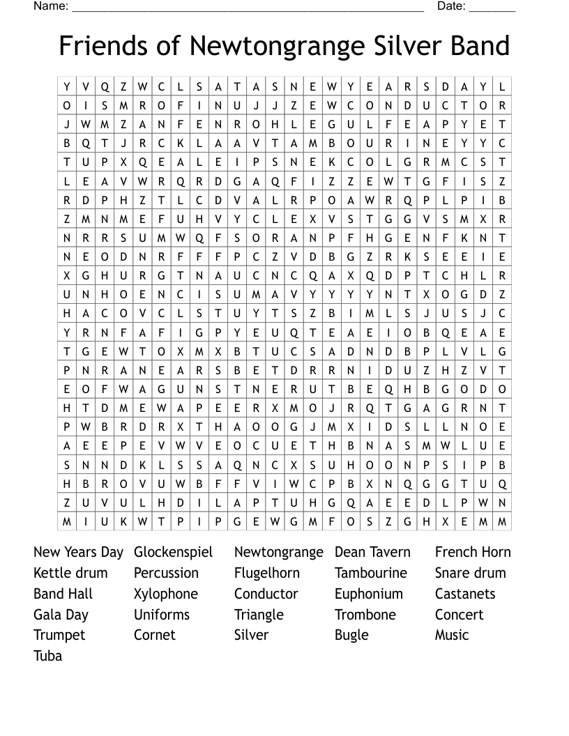 Friends of Newtongrange Silver Band Word Search