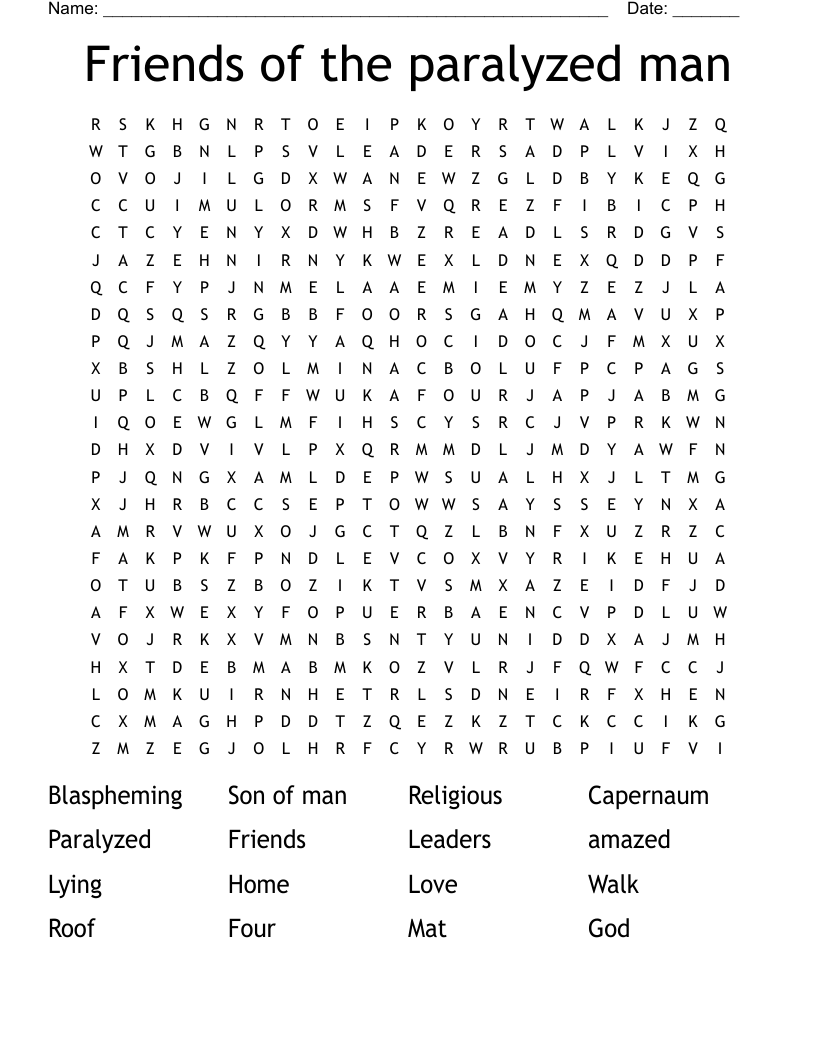Friends of the paralyzed man Word Search