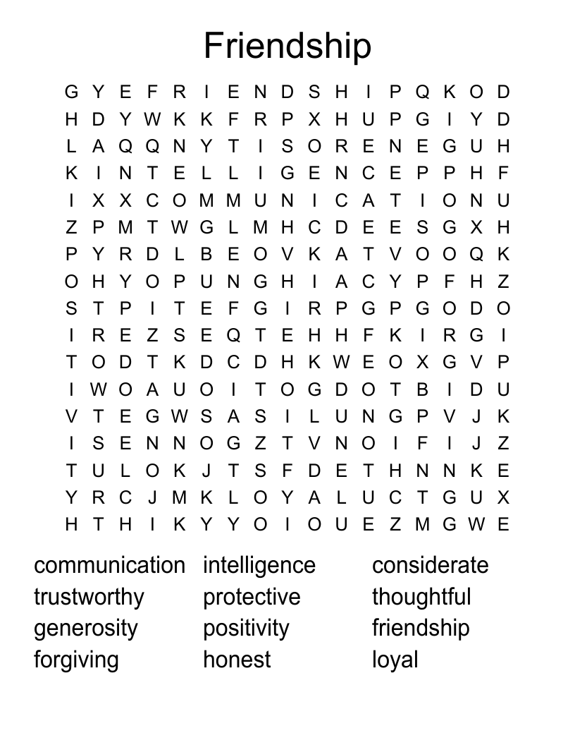 Friendship Word Search