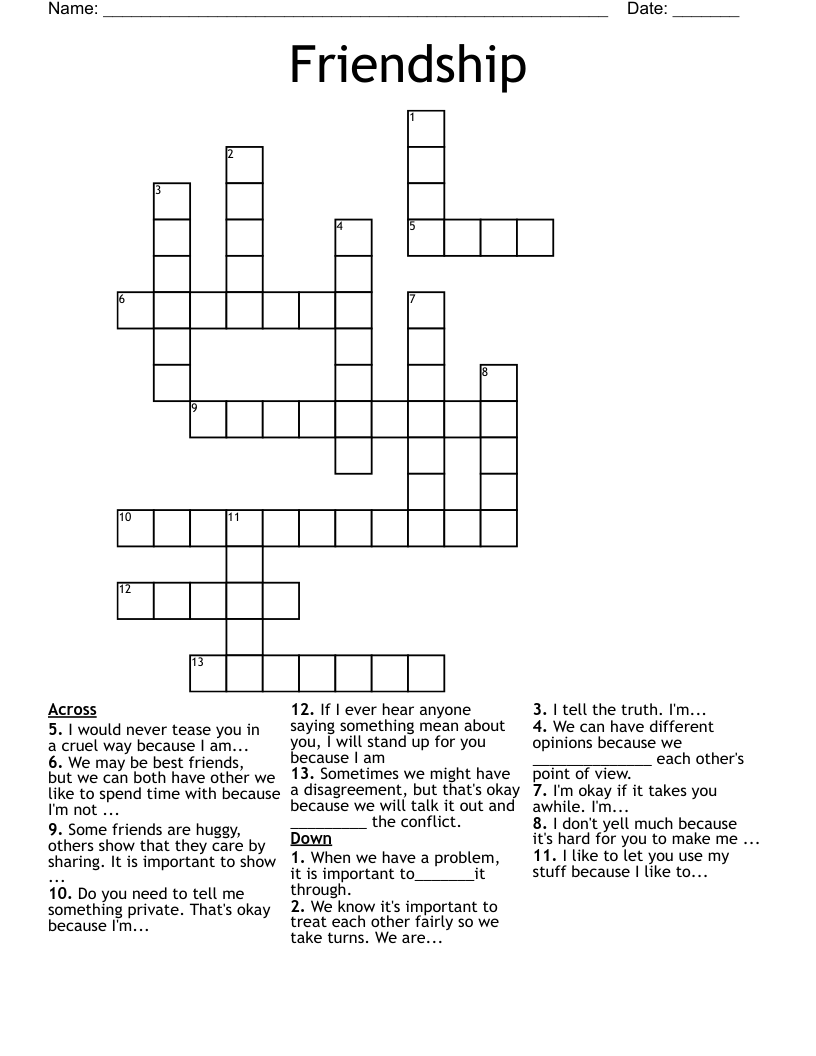 Friendship Crossword