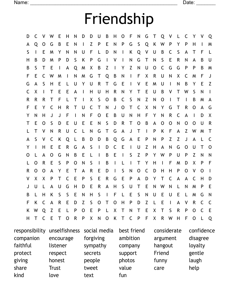 Friendship Word Search