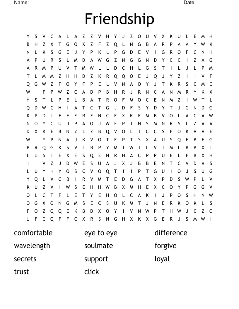 Friendship Word Search