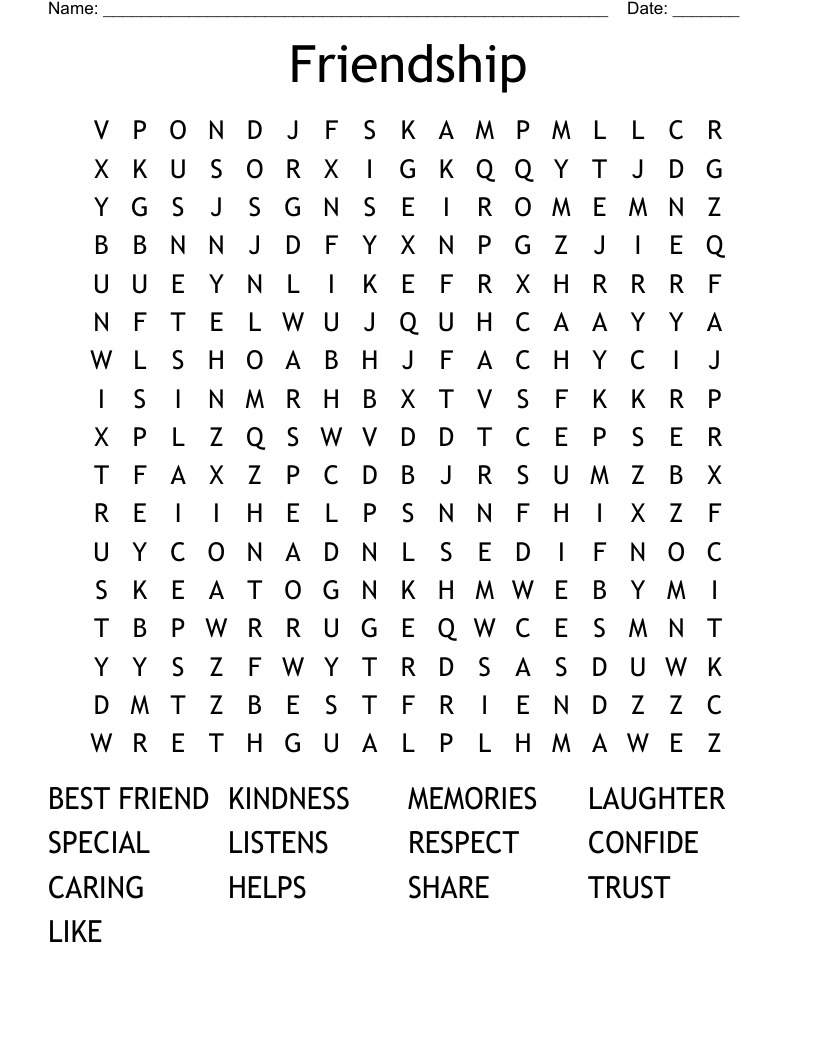 Friendship Word Search