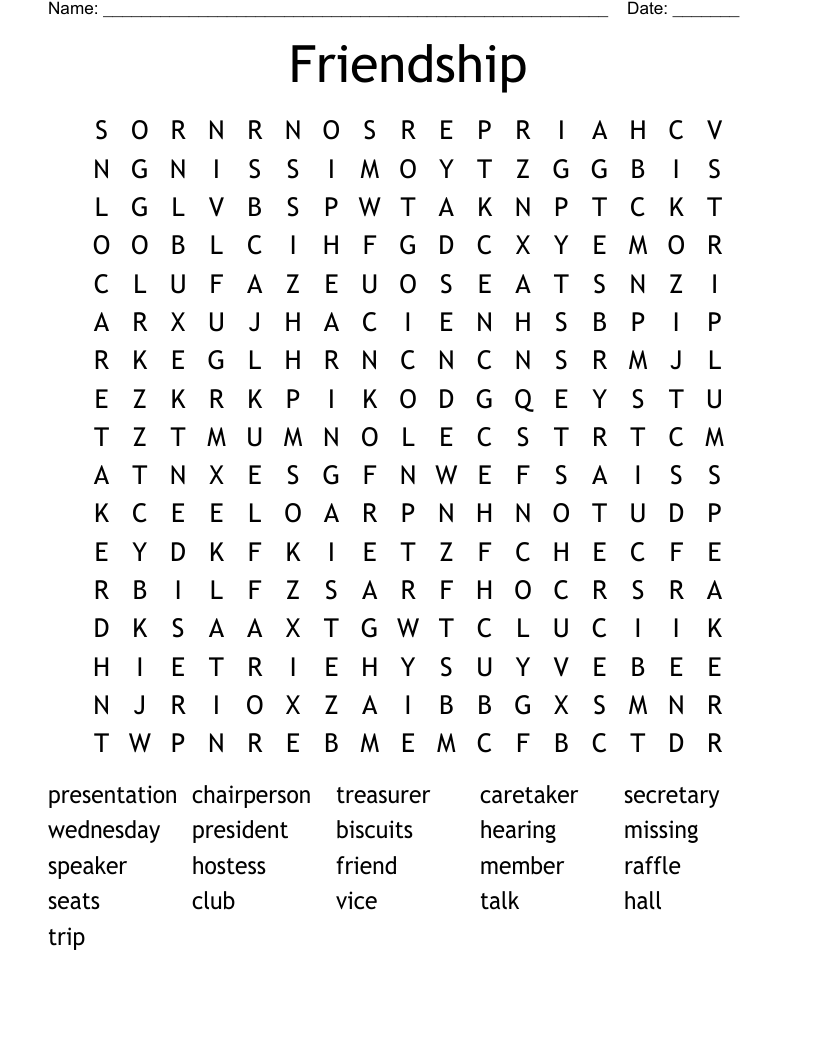 Friendship Word Search