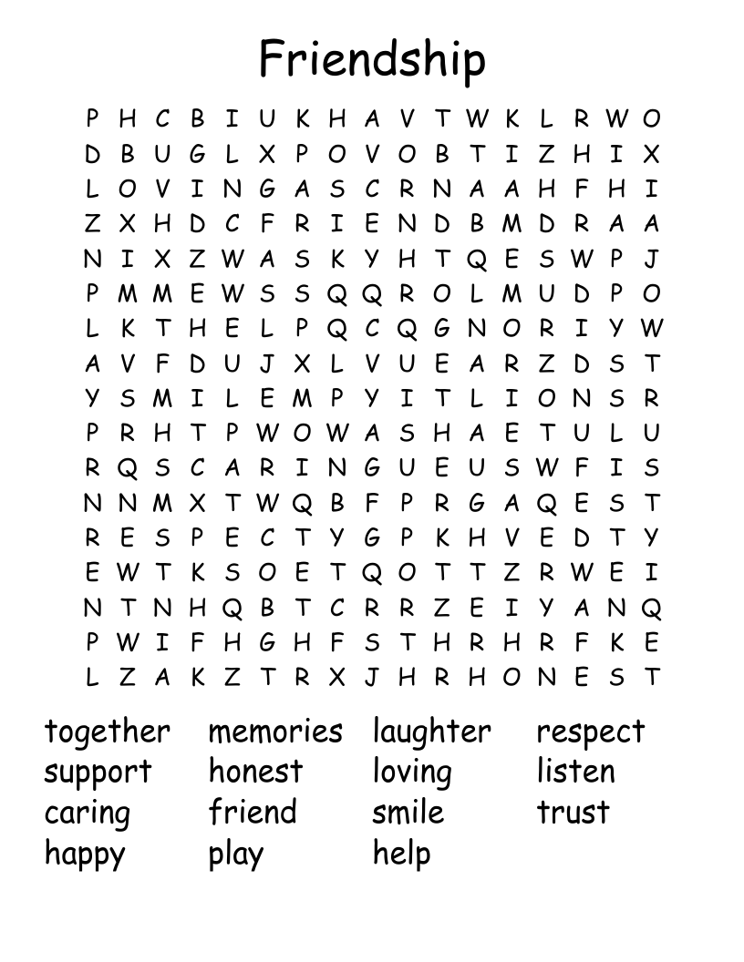 Friendship Word Search