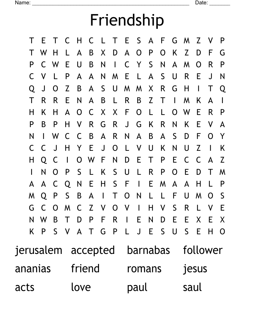 Friendship Word Search