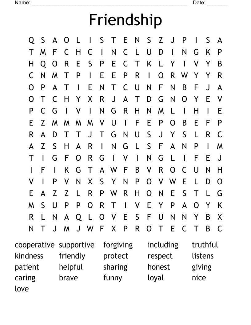 Friendship Word Search